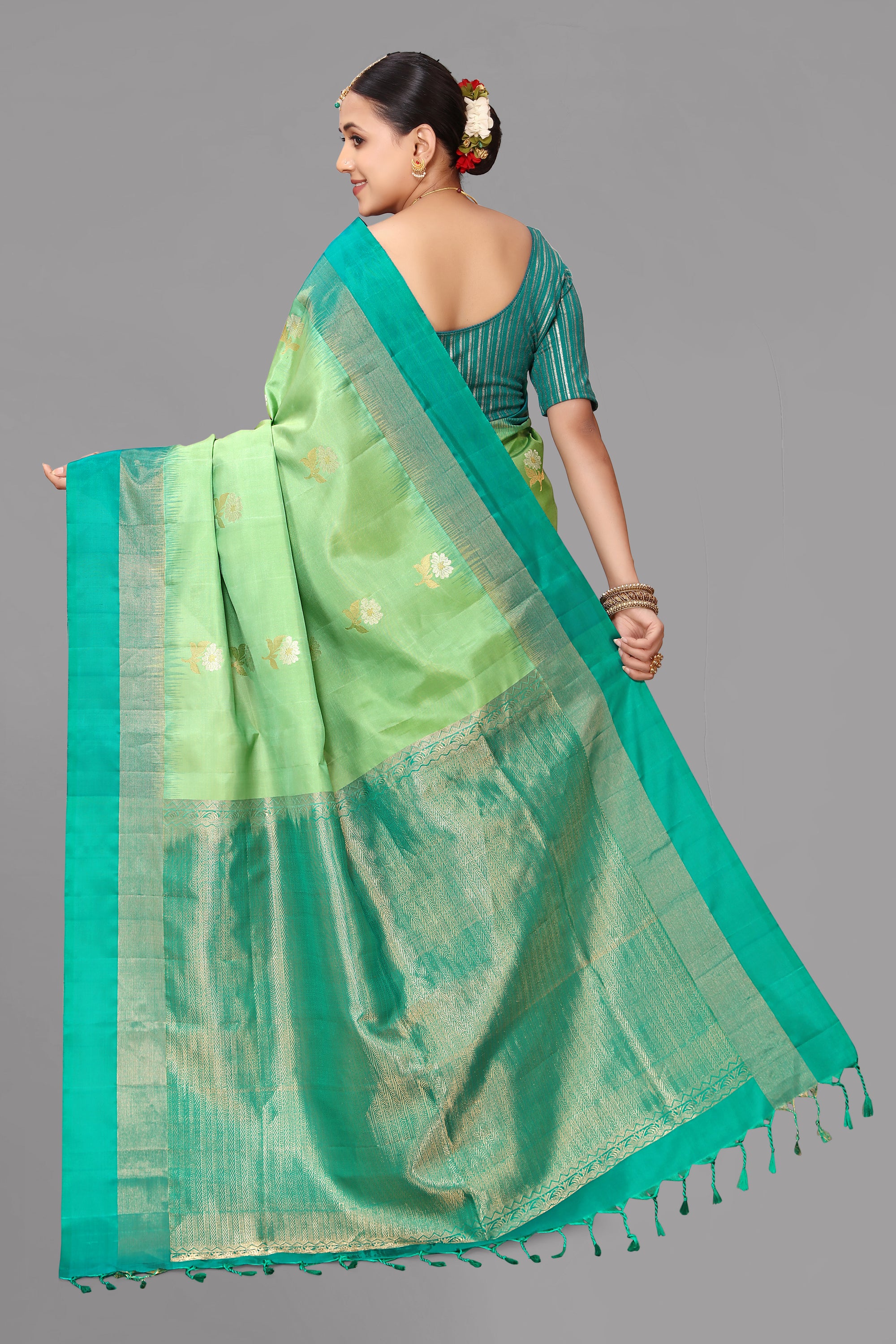 Pista green soft silk saree