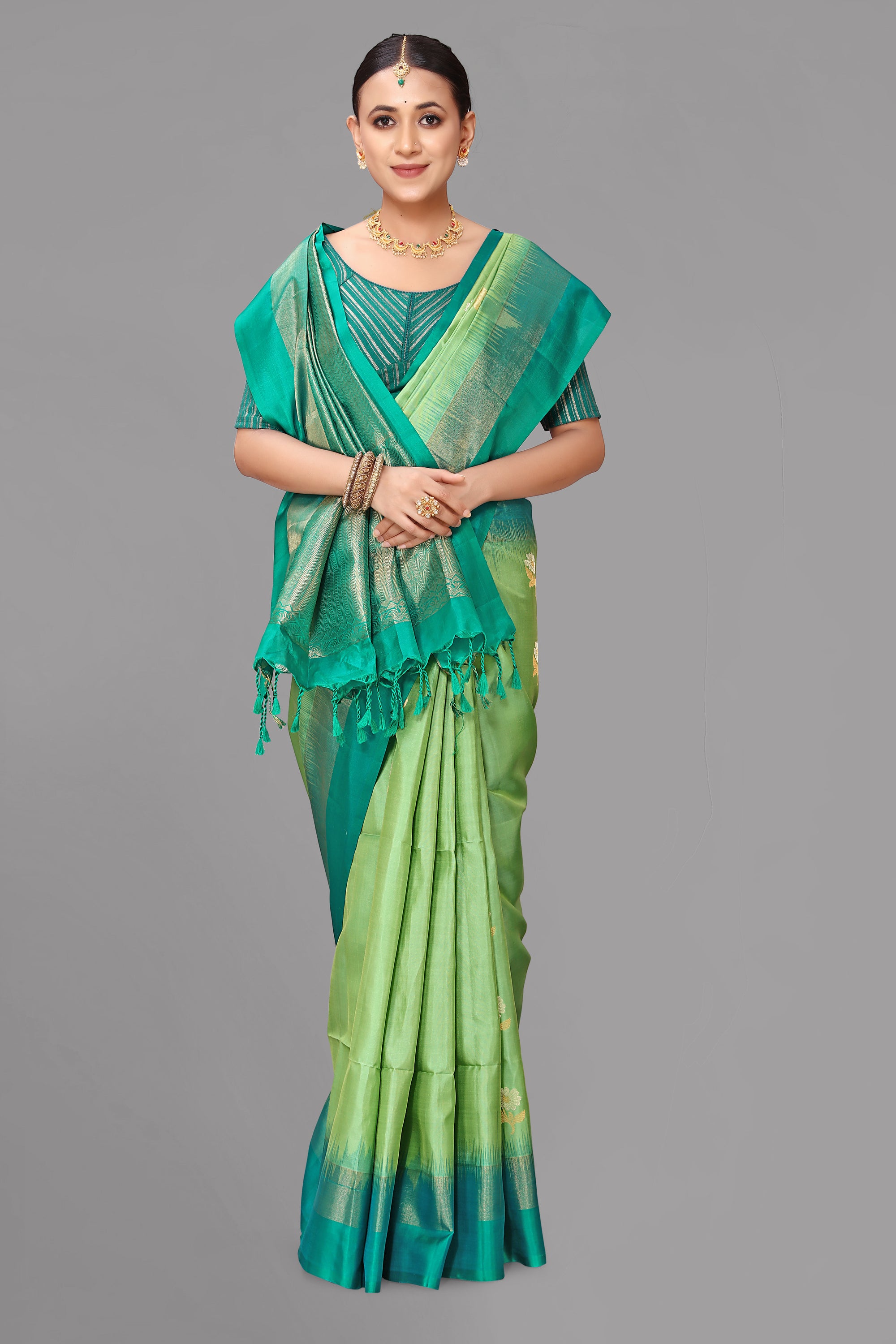 Pista green soft silk saree