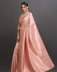 Peach Pink Crepe Tissue Brocade Embroidered Saree