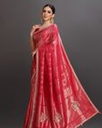 Red Crepe Tissue Brocade Elmbroidered Saree