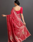 Red Crepe Tissue Brocade Elmbroidered Saree