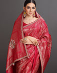 Red Crepe Tissue Brocade Elmbroidered Saree