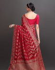 Red Satin Crepe Embroidered Saree