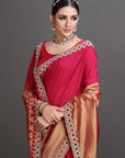 Rani Gold Tissue Embroidered Saree