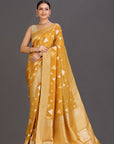 Mustard Gold Crepe Tissue Saree