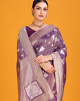 Purple Crepe Tissue Saree
