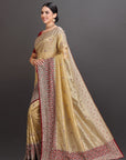 Creamy Lemon Organza Net Embroidered Saree