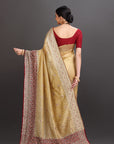 Creamy Lemon Organza Net Embroidered Saree