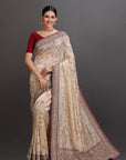 Cream Organza Net Hand Embroidered Saree