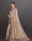 Cream Organza Net Hand Embroidered Saree