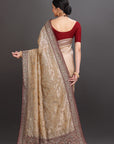 Cream Organza Net Hand Embroidered Saree