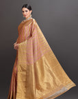 Gold Peach Kanjivaram Silk Saree