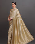 Gold Crepe Tissue Brocade Embroidered Saree
