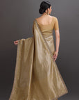 Gold Crepe Tissue Brocade Embroidered Saree