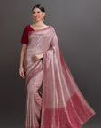 Pink Crepe Tissue Brocade Embroidered Saree