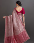 Pink Crepe Tissue Brocade Embroidered Saree