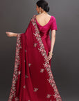 Majenta Chiffon Satin Embroidered Saree