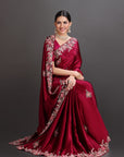 Majenta Chiffon Satin Embroidered Saree