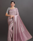 Onion Pink Crepe Tissue Brocade Embroidered Saree