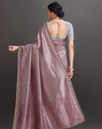 Onion Pink Crepe Tissue Brocade Embroidered Saree