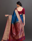 Two-Toned Peacock Blue Kanjivaram Silk Saree