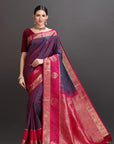Two-Toned Purple Blue Kanjivaram Silk Saree
