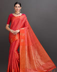 Dual Toned Rani-Orange Kanjivaram Silk Saree