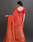 Dual Toned Rani-Orange Kanjivaram Silk Saree