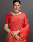 Dual Toned Rani-Orange Kanjivaram Silk Saree