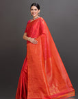 Dual Toned Rani-Orange Kanjivaram Silk Saree