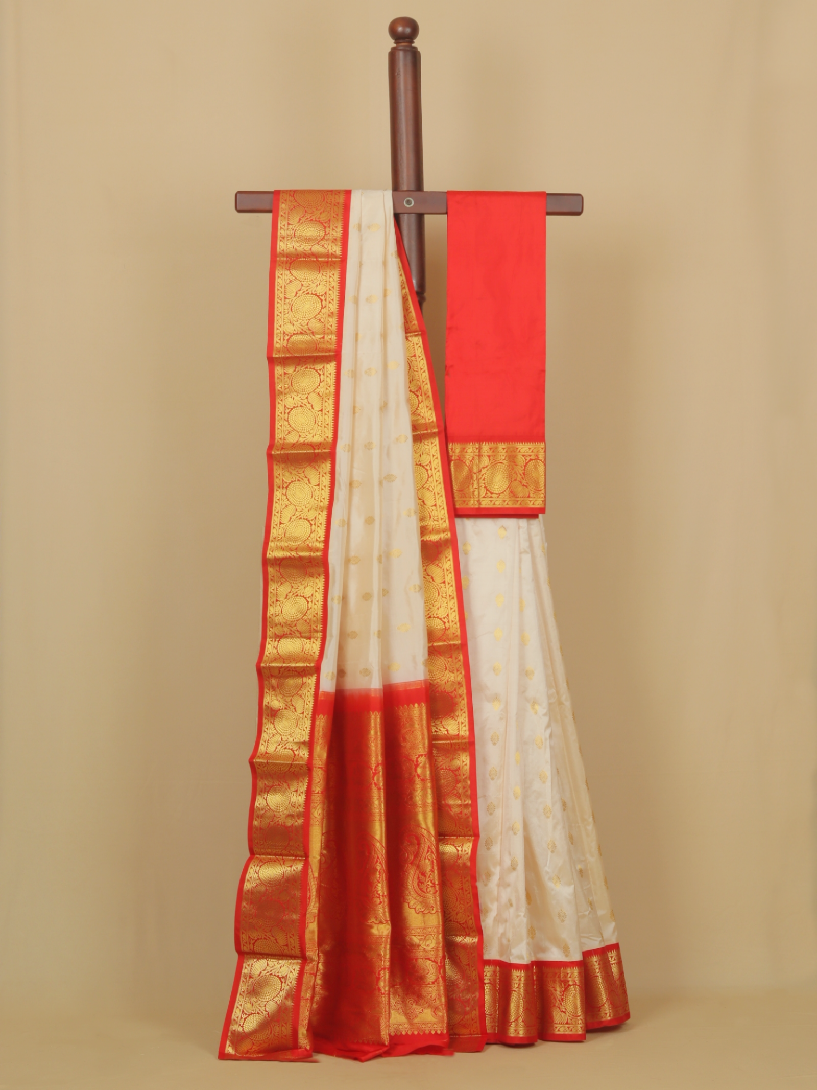 Cream silk kanjivaram saree