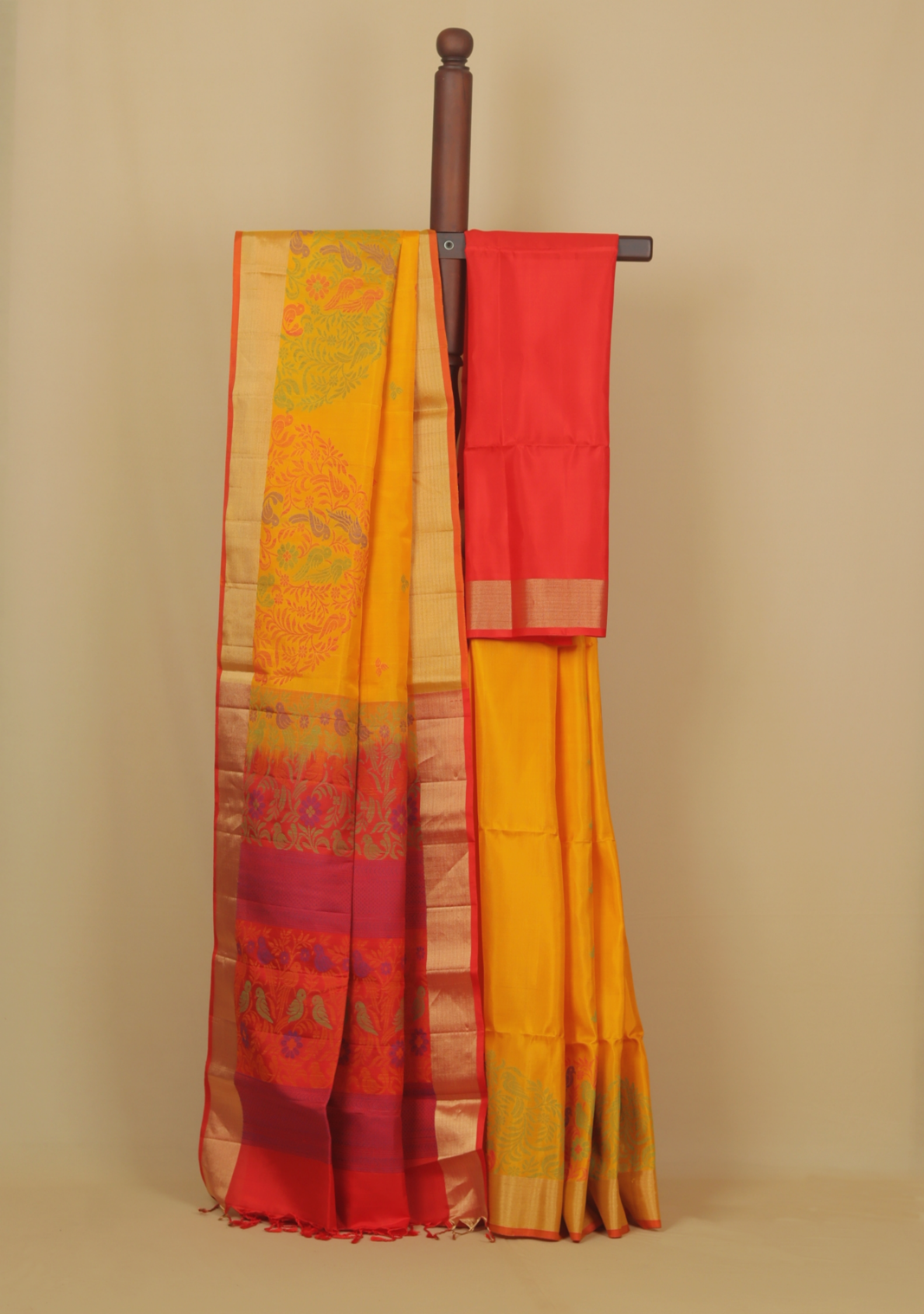 Mango yellow soft silk handwoven kanjivaram saree