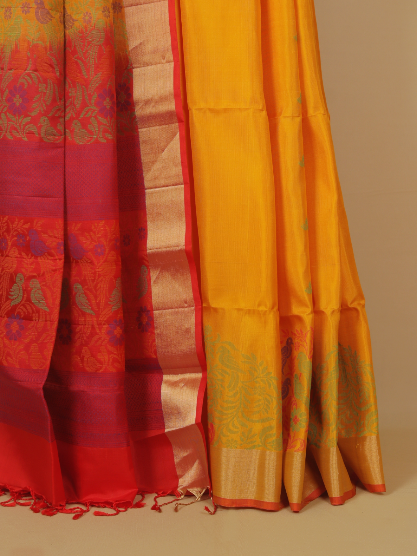Mango yellow soft silk handwoven kanjivaram saree