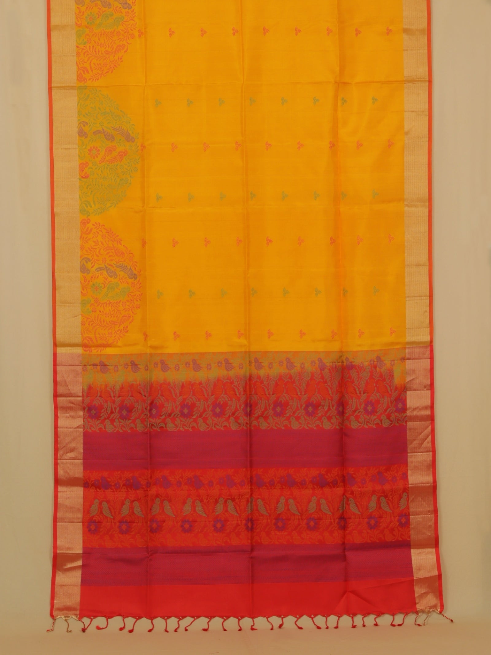 Mango yellow soft silk handwoven kanjivaram saree