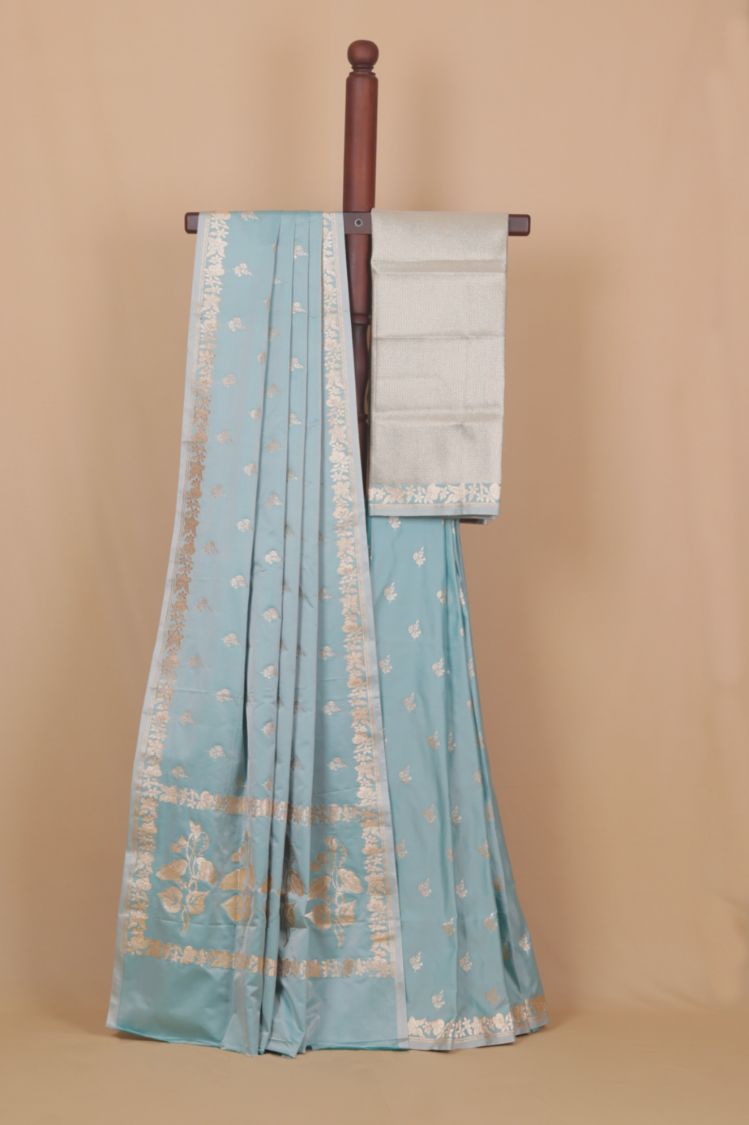 Light pista banarasi Mashru silk saree