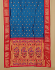 Dark two tone peacock blue silk paithani saree