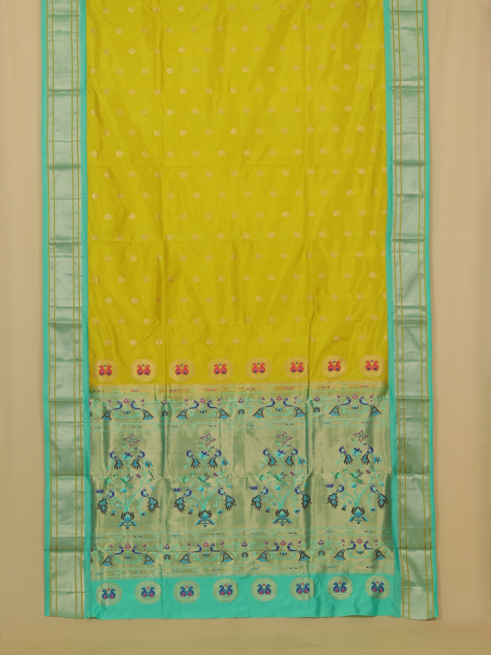 Parrot green silk paithani saree