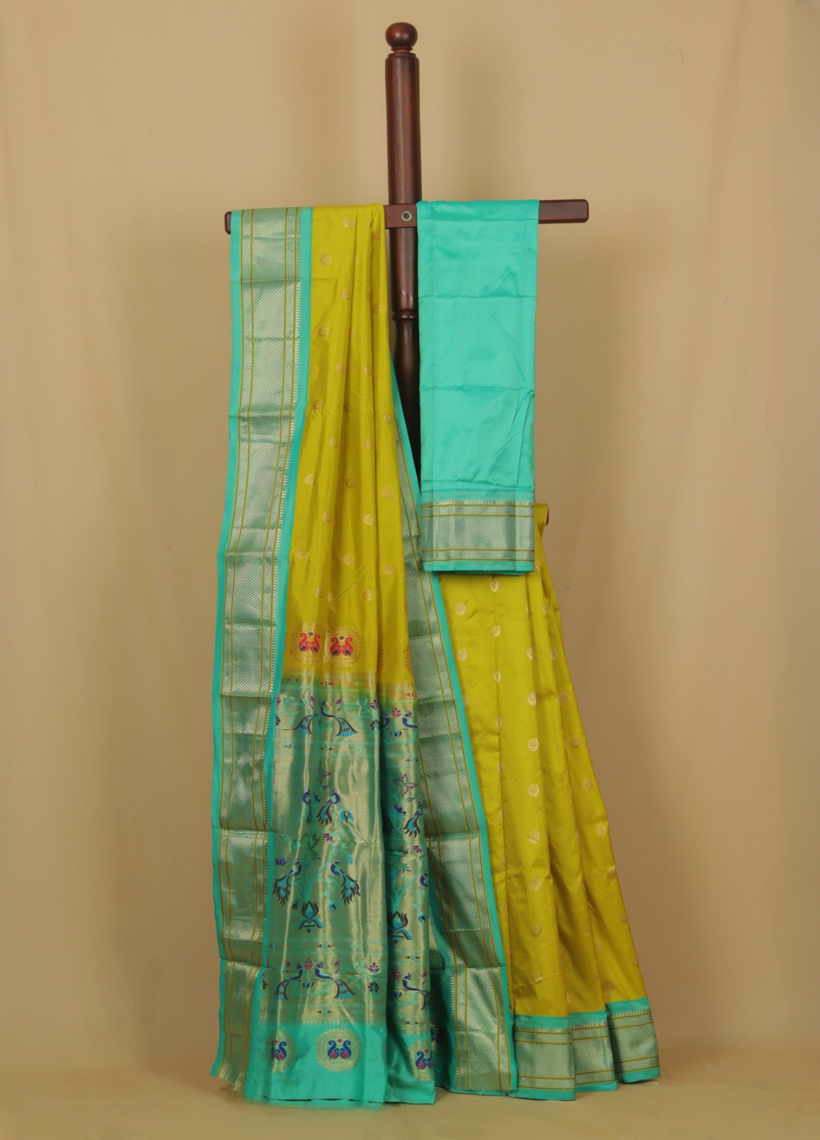 Parrot green silk paithani saree