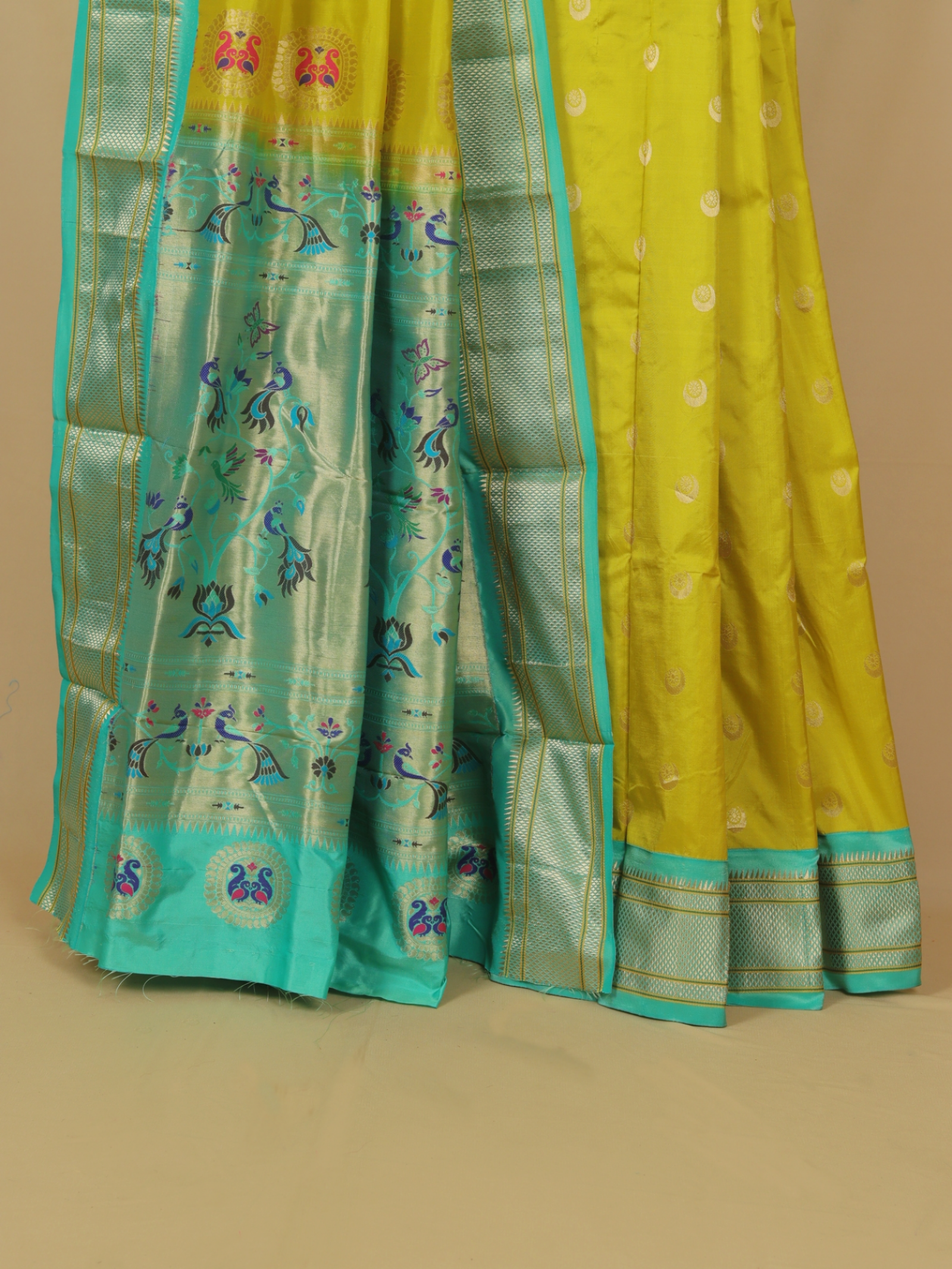 Parrot green silk paithani saree