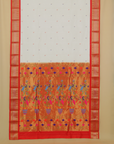 White by red silk paithani saree