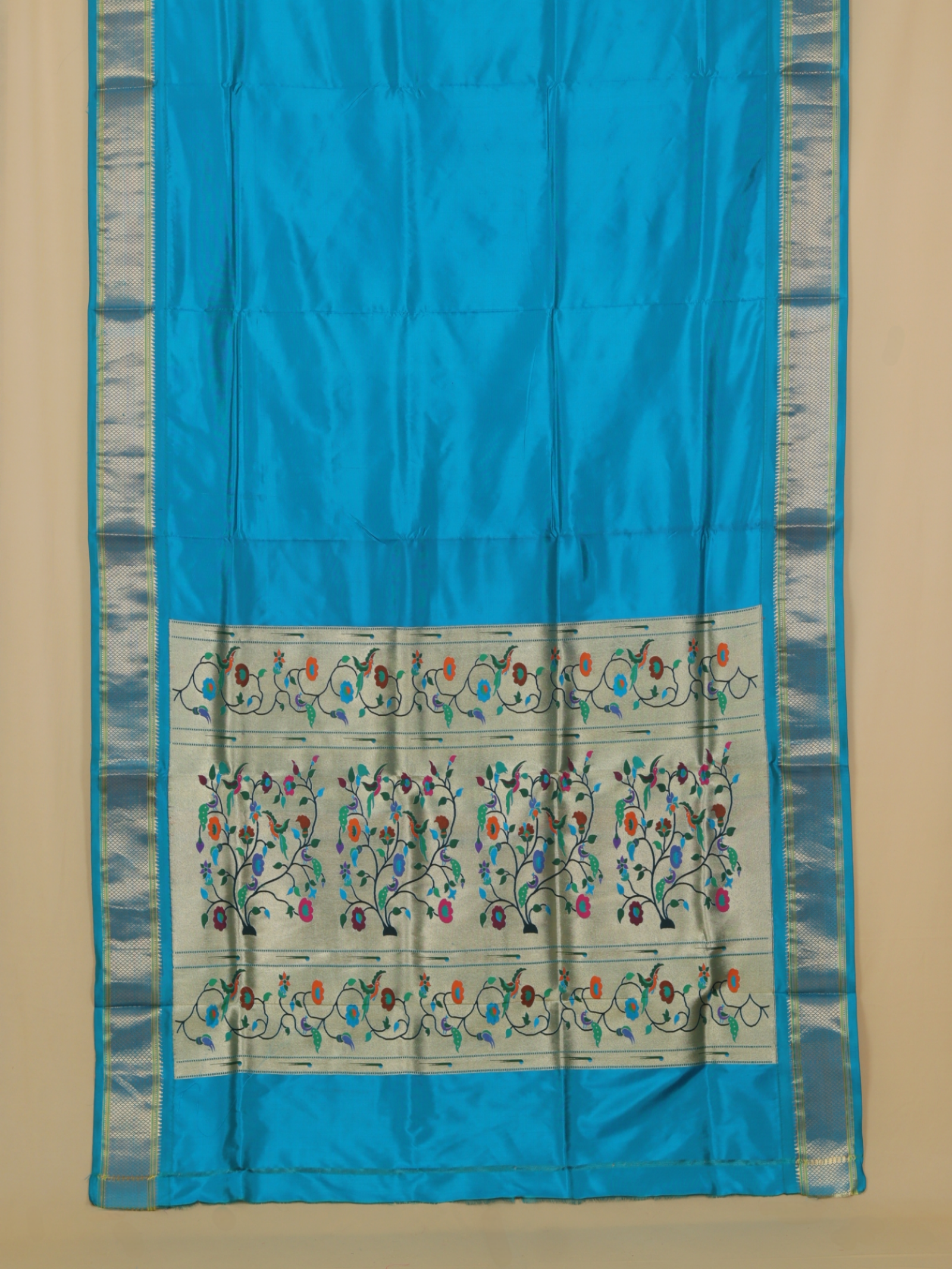 Peacock blue silk paithani saree