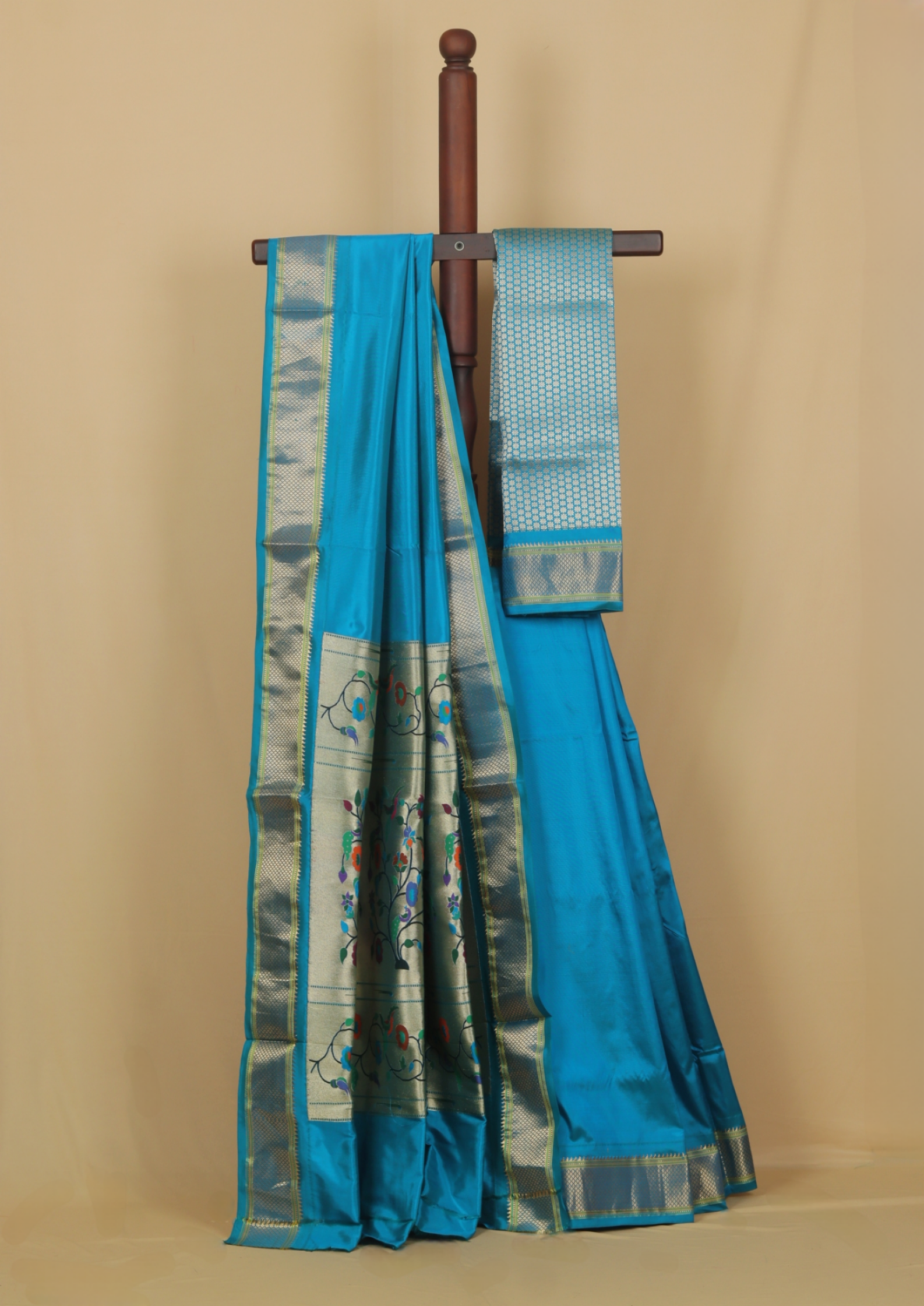 Peacock blue silk paithani saree