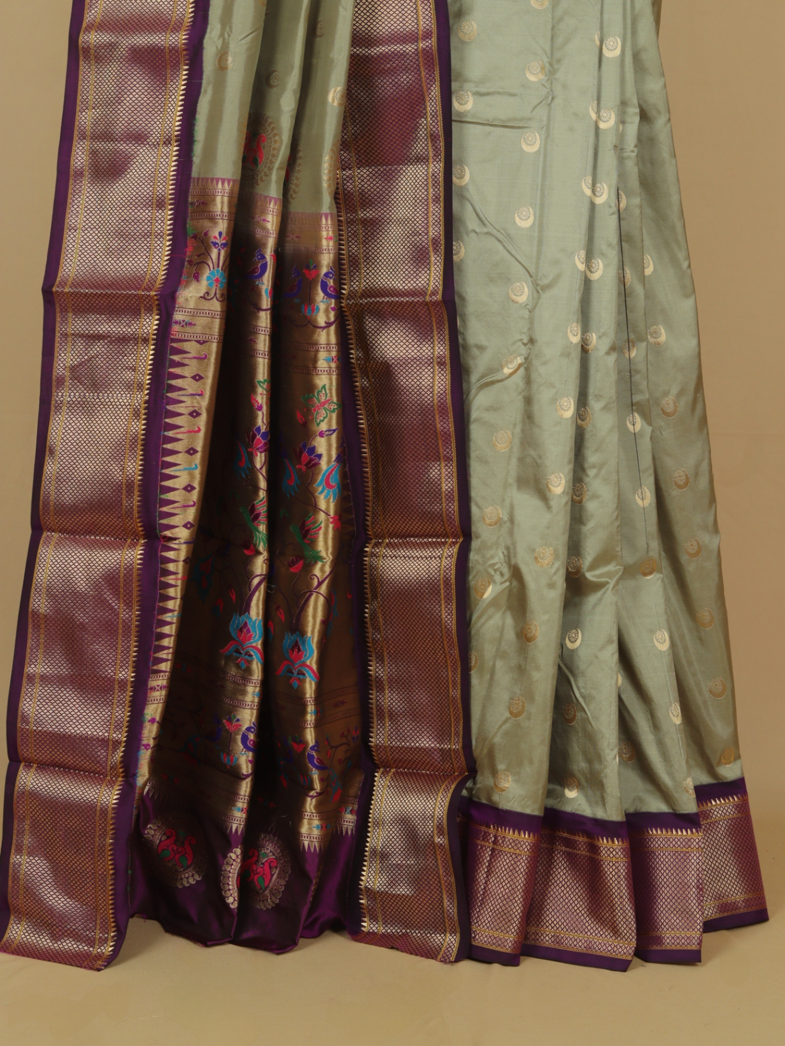 Cement silk paithani saree