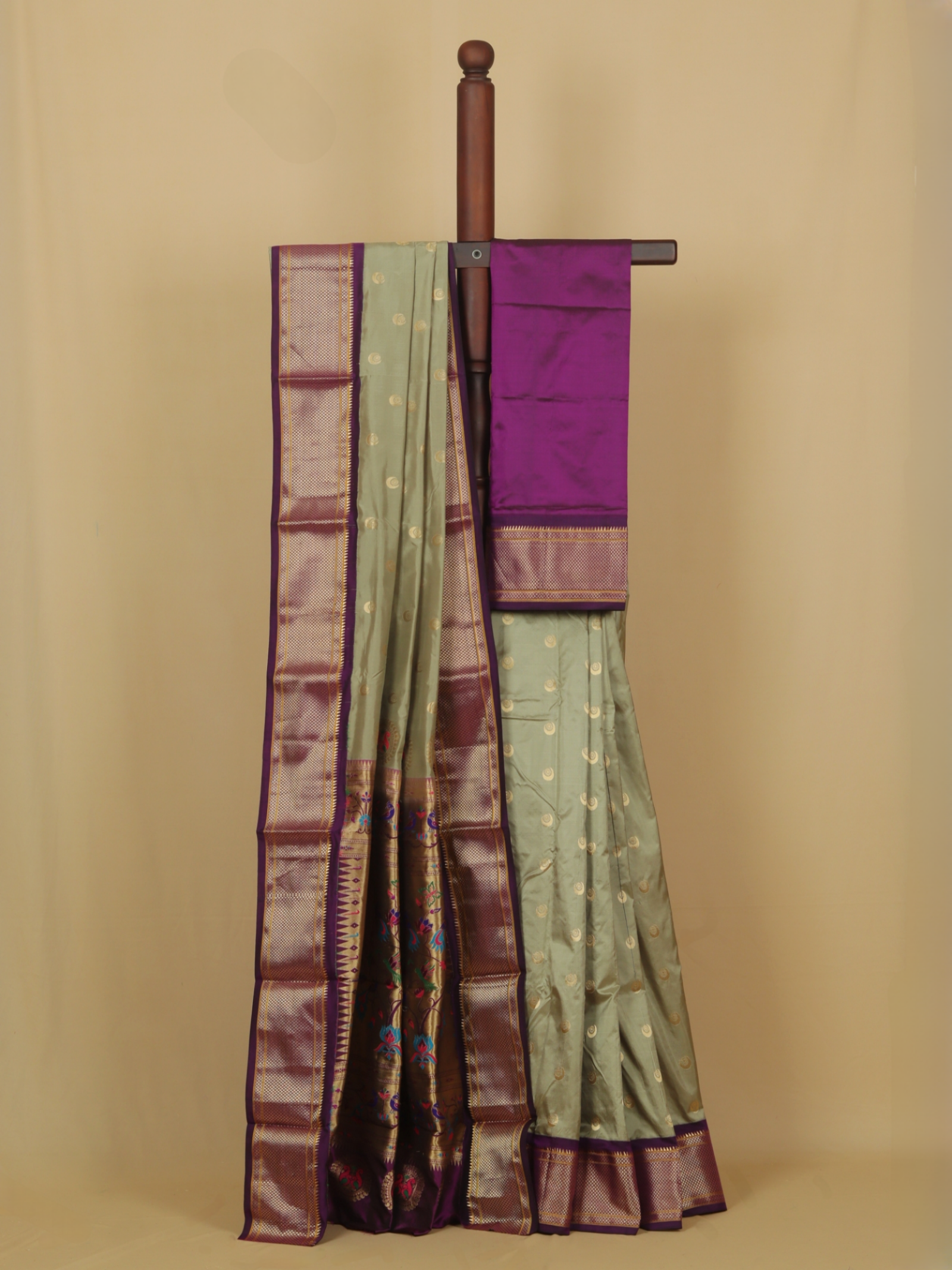 Cement silk paithani saree