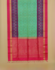 Two tone sea green ikkat soft silk handwoven kanjivaram saree