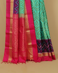 Two tone sea green ikkat soft silk handwoven kanjivaram saree