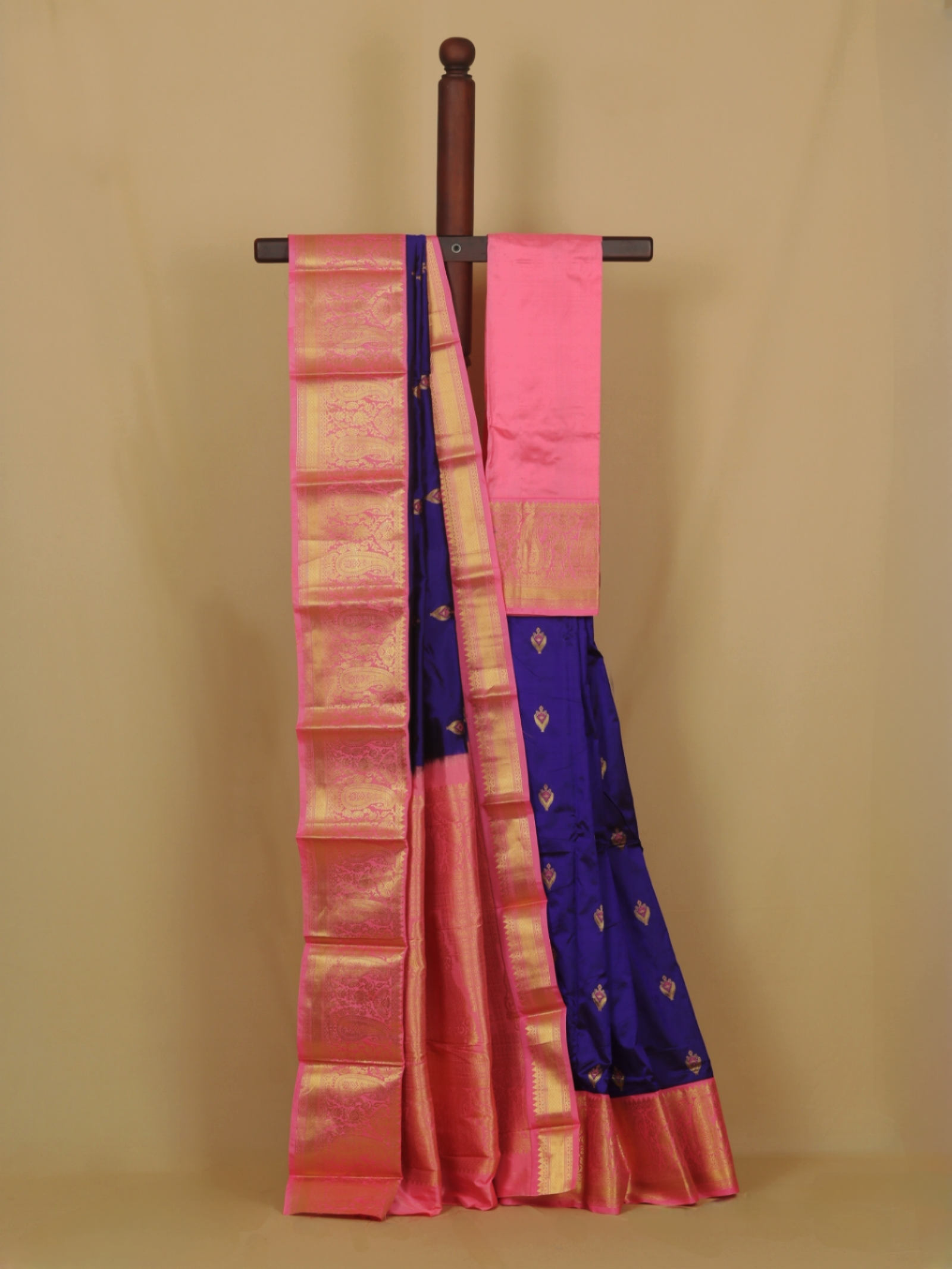 Purple blue silk kanjivaram saree