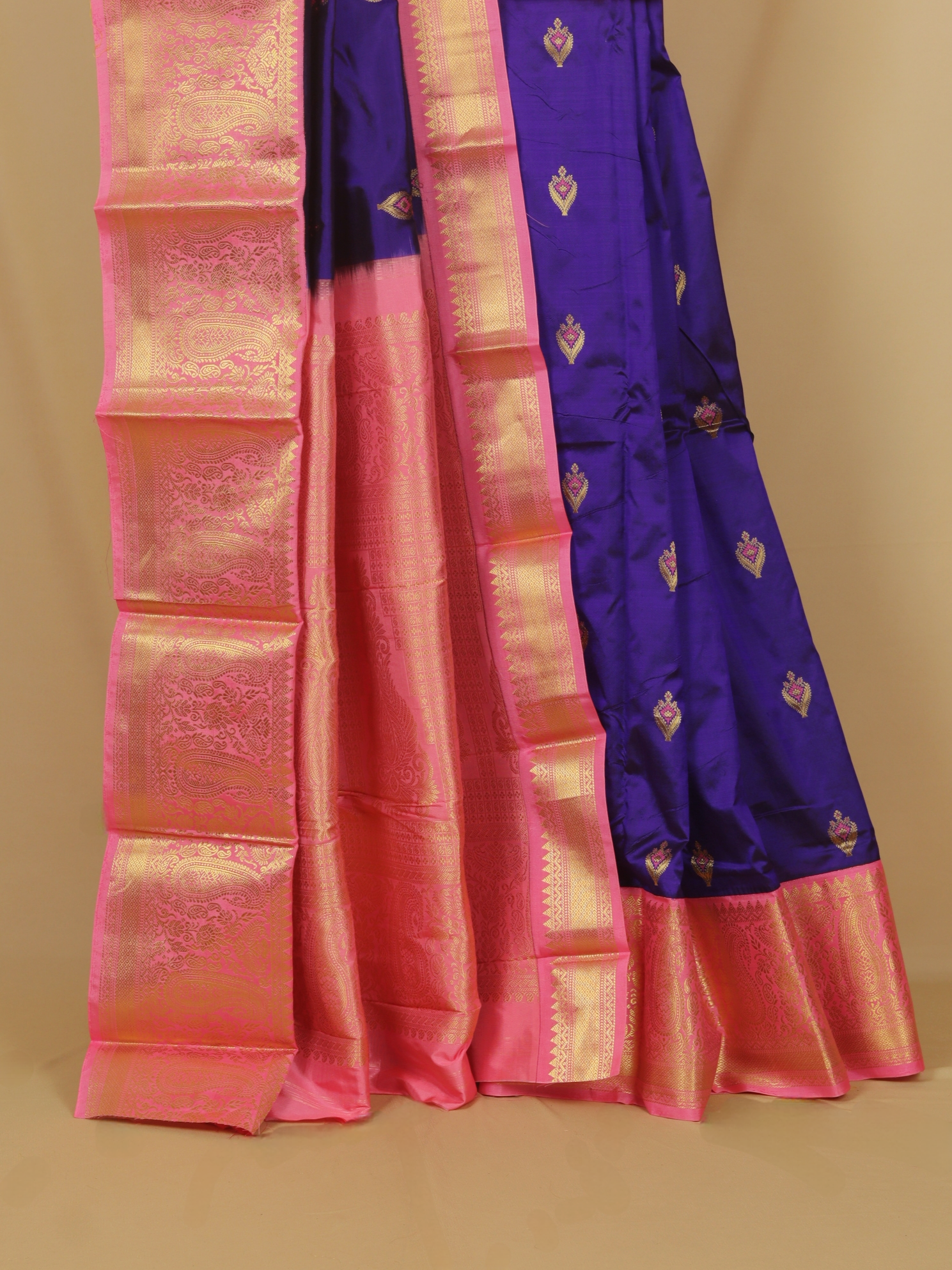 Purple blue silk kanjivaram saree