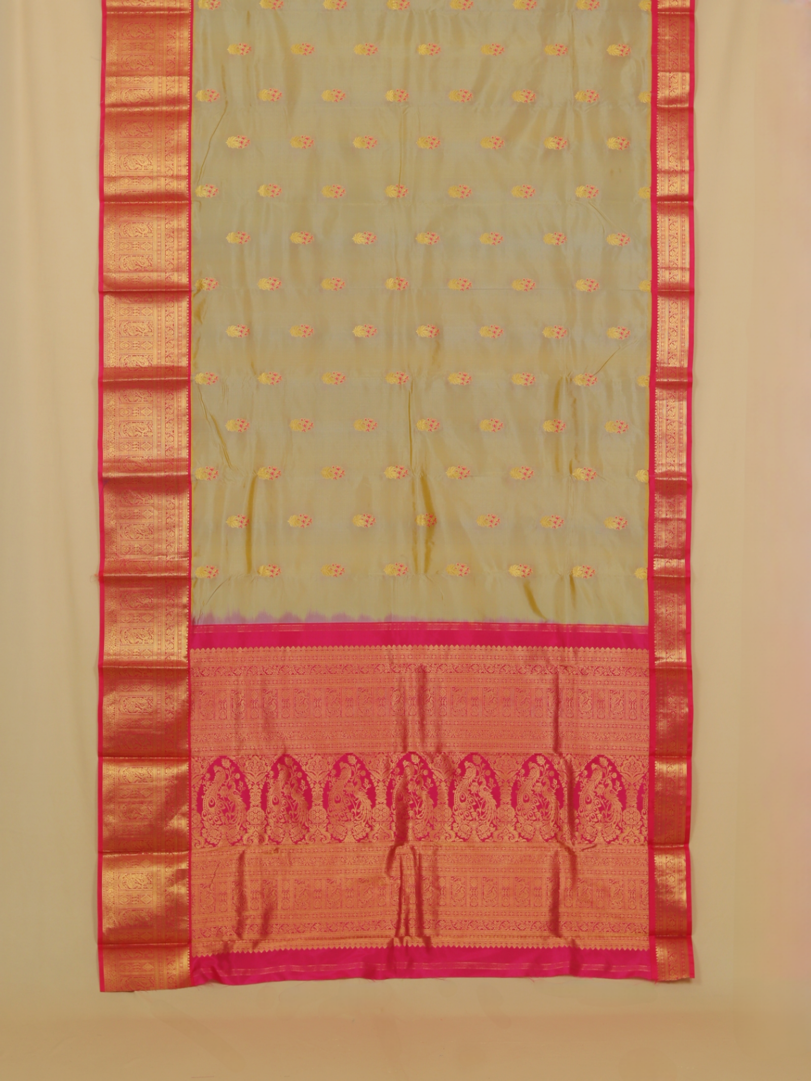 Two tone cream pista silk kanjivaram saree