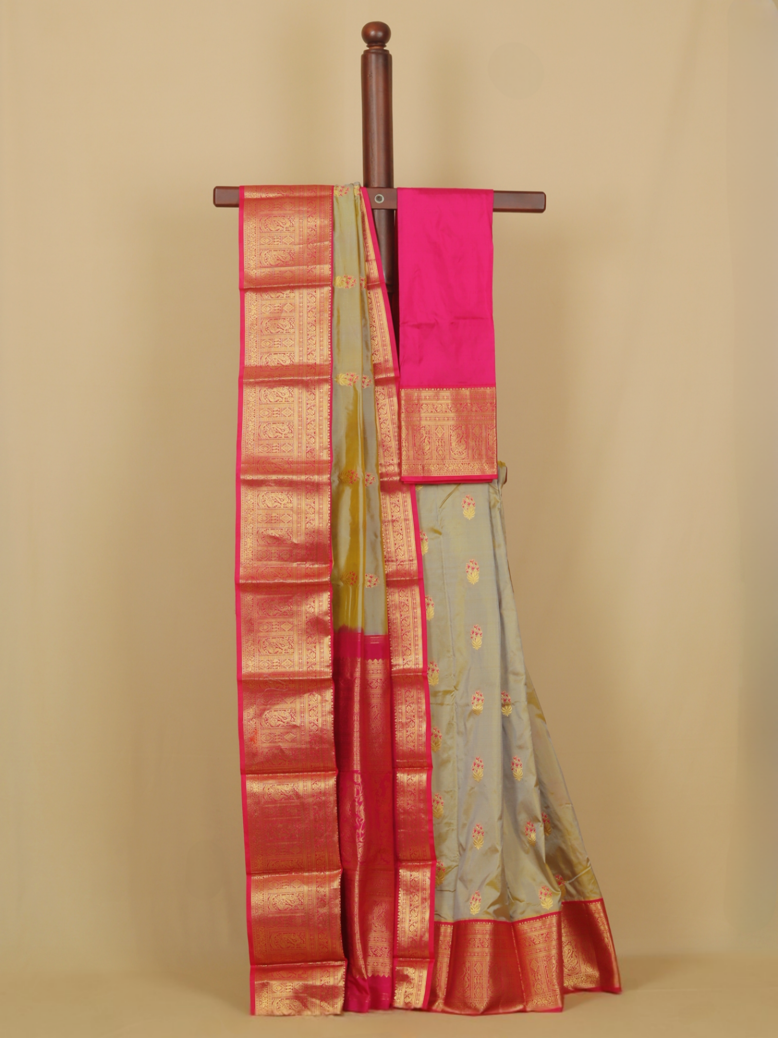 Two tone cream pista silk kanjivaram saree